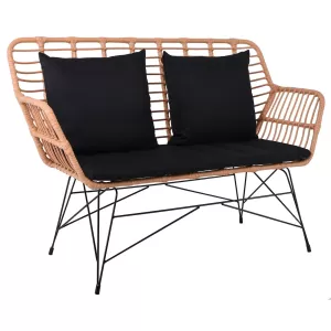 Salsa Max Living Καναπές Κήπου 2Θέσιος, Μέταλλο Βαφή Μαύρο, Wicker Φυσικό, Μαξιλάρια Μαύρο 147x70x105cm