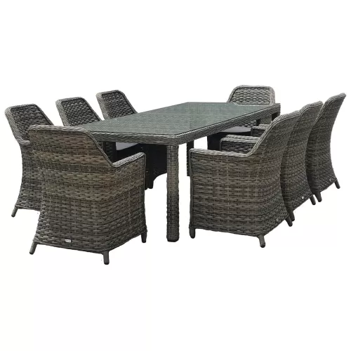 Esperia Set Τραπεζαρία Κήπου Alu,Wicker Grey Brown-Ανθρακί: Τραπέζι 230X100 + 8 Πολυθρόνες Τραπ:230x100x78 Πολ:64x68x90cm