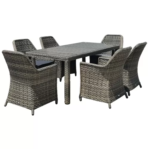 Esperia Set Τραπεζαρία Κήπου Alu,Wicker Grey Brown-Ανθρακί: Τραπέζι 180X90 + 6 Πολυθρόνες Τραπ:180x90x78 Πολ:64x68x90cm