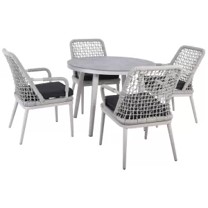 Central Set Τραπεζαρία Κήπου Alu & Rope Grey-Μαξιλ.ανθρακί: Τραπέζι Φ100Cm + 4 Πολυθρόνες Table:Φ100x75 Chair:61x65x90cm