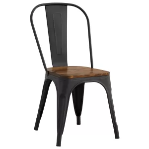 Relix Wood Καρέκλα Μέταλλο Βαφή Μαύρο Matte, Κάθισμα Dark Oak, Στοιβαζόμενη 45x53x85cm