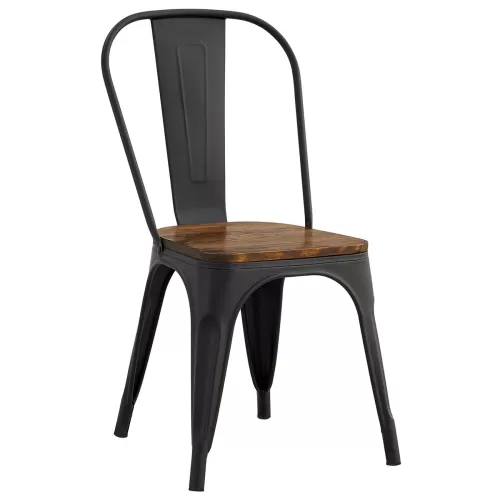 Relix Wood Καρέκλα Μέταλλο Βαφή Μαύρο Matte, Κάθισμα Dark Oak, Στοιβαζόμενη 45x53x85cm