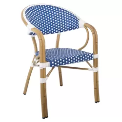Paris Πολυθρόνα Bistro Αλουμίνιο Φυσικό, Wicker Άσπρο - Μπλε, Στοιβαζόμενη 57x59x84cm