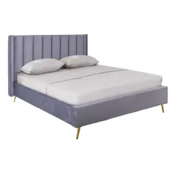 Passion  Κρεβάτι Διπλό Για Στρώμα 160X200Cm, Ύφασμα Velure Απόχρωση Γκρι 171x227x120cm