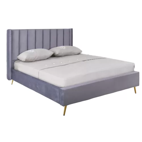 Passion  Κρεβάτι Διπλό Για Στρώμα 160X200Cm, Ύφασμα Velure Απόχρωση Γκρι 171x227x120cm