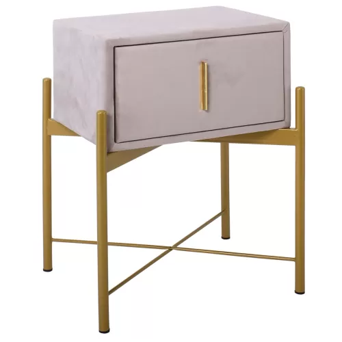 Passion  Κομοδίνο Με 1 Συρτάρι, Ύφασμα Velure Απόχρωση Cappuccino 51x40x65cm