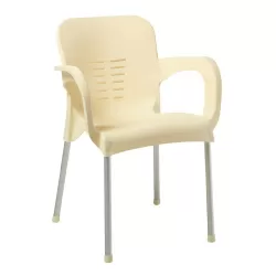 Lara-Ii Πολυθρόνα Dining Στοιβαζόμενη, Alu Silver, Pp Εκρού 60x59x81cm