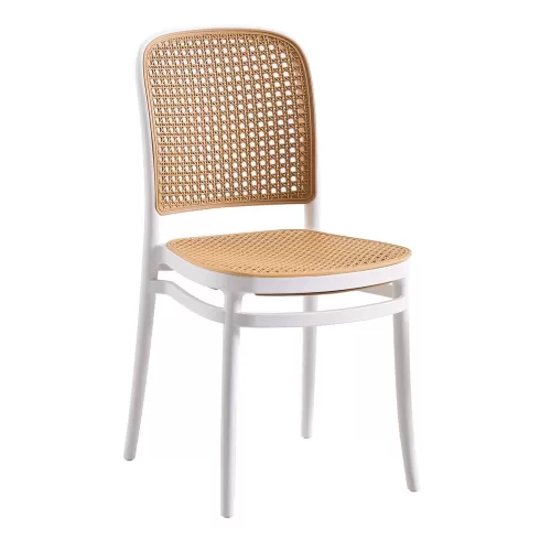 Florence Καρέκλα Pp Άσπρο, Pp Rattan Μπεζ, Στοιβαζόμενη 41x41x83cm