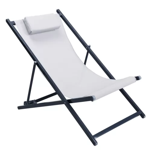 Deck Σαιζ-Λονγκ Ξαπλώστρα Μέταλλο Βαφή Ανθρακί Textilene Μπεζ 101x63x86cm