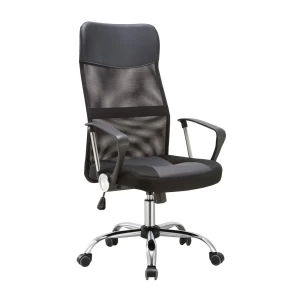 Bf2400-Pu Πολυθρόνα Γραφείου Διευθυντή, Βάση Χρώμιο, Pu Μαύρο, Mesh Μαύρο 61x63x110/120cm