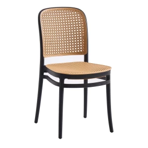 Florence Καρέκλα Pp Μαύρο, Pp Rattan Μπεζ, Στοιβαζόμενη 41x41x83cm