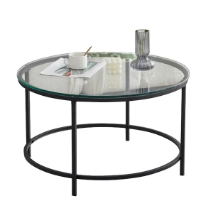 Dorset Τραπεζάκι Σαλονιού- Καθιστικού, Μέταλλο Βαφή Μαύρο, Γυαλί Clear Φ70x40cm