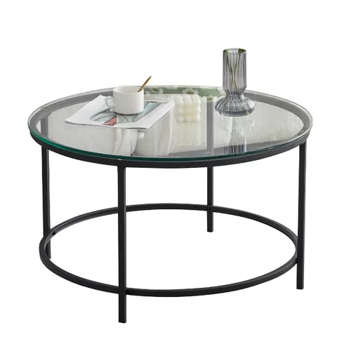 Dorset Τραπεζάκι Σαλονιού- Καθιστικού, Μέταλλο Βαφή Μαύρο, Γυαλί Clear Φ70x40cm