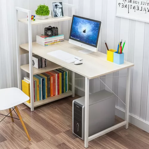 Γραφειο Η/Υ 4 Ράφια Μέταλλο Βαφή Άσπρο - Melamine Απόχρωση Maple 90x40x73/110cm