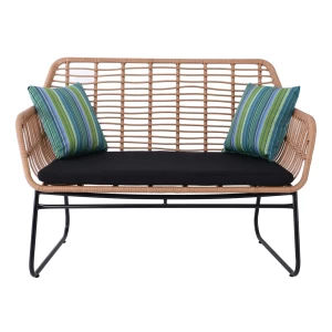 Salsa Καναπές Κήπου 2Θέσιος Μέταλλο Βαφή Μαύρο, Wicker Φυσικό, Μαξιλάρι Μαύρο 120x70x86cm