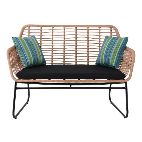 Salsa Καναπές Κήπου 2Θέσιος Μέταλλο Βαφή Μαύρο, Wicker Φυσικό, Μαξιλάρι Μαύρο 120x70x86cm