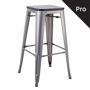 Relix Wood Σκαμπό Bar-Pro, Απόχρωση Metal Με Διακοσμητική Σκουριά, Απόχρωση Ξύλου Μαύρο 43x43 H.76cm