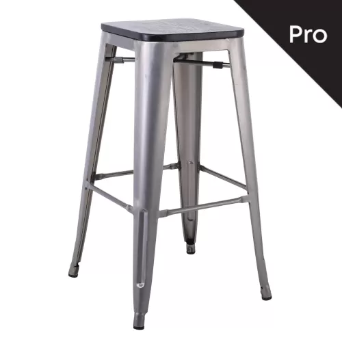 Relix Wood Σκαμπό Bar-Pro, Απόχρωση Metal Με Διακοσμητική Σκουριά, Απόχρωση Ξύλου Μαύρο 43x43 H.76cm