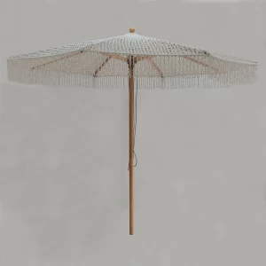 Ομπρελα Ξύλινη - Οξιά 250X250Cm, Πλεκτό Μακραμέ Μπεζ 250x250cm H2,6m (Pole Φ48mm)
