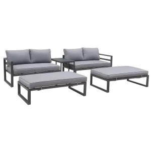 Orbea Set Καθιστικό Κήπου Alu Ανθρακί, Καναπές 4Θ+2 Πάγκοι+ Τραπέζι, Μαξιλάρι Γκρι Σκούρο 250x68x60/120x65x30/68x42x52cm