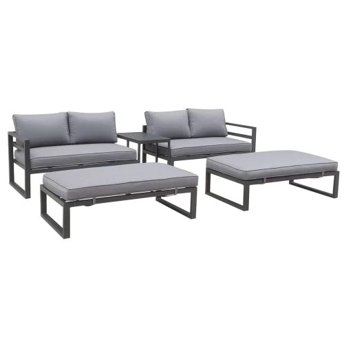 Orbea Set Καθιστικό Κήπου Alu Ανθρακί, Καναπές 4Θ+2 Πάγκοι+ Τραπέζι, Μαξιλάρι Γκρι Σκούρο 250x68x60/120x65x30/68x42x52cm