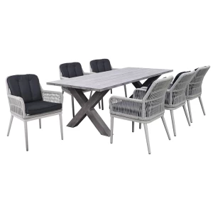 Alley Set Τραπεζαρία Κήπου Alu & Rope Grey-Μαξιλ.ανθρακί: Τραπέζι 180X94 + 6 Πολυθρόνες Τραπ:180x94x72 Πολ:62x64x85cm