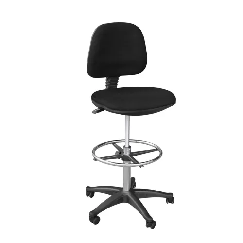 Bf501 Σκαμπό Reception - Ταμείου Με Πλάτη, Ύφασμα Μαύρο 60x60x100/122cm