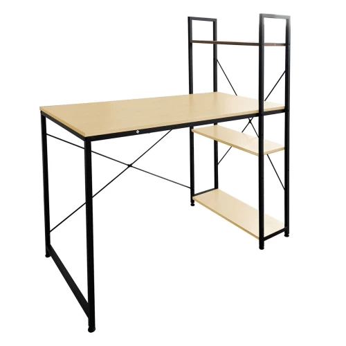 Γραφειο Η/Υ Με 4 Ράφια Μέταλλο Βαφή Μαύρο, Melamine Beech 120x60x75/122cm