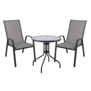Rio Set Κήπου - Βεράντας: Τραπέζι + 2 Πολυθρόνες Μέταλλο Βαφή Ανθρακί, Textilene Γκρι Table:Φ70x70 Armchair:55x74x91