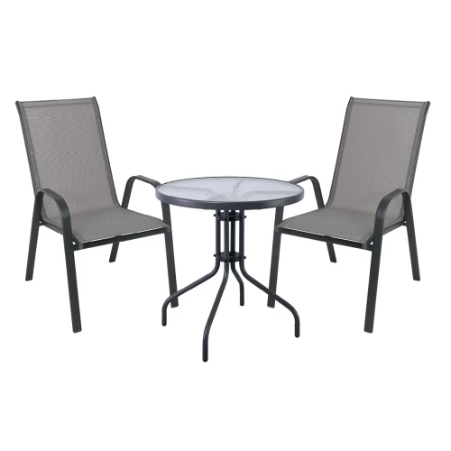 Rio Set Κήπου - Βεράντας: Τραπέζι + 2 Πολυθρόνες Μέταλλο Βαφή Ανθρακί, Textilene Γκρι Table:Φ70x70 Armchair:55x74x91