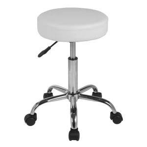 Glory Σκαμπό, Βάση Χρώμιο, Pu Άσπρο, Ρυθμιζόμενο Ύψος, Περιστρεφόμενο, Τροχήλατο Φ35 H.51/67cm