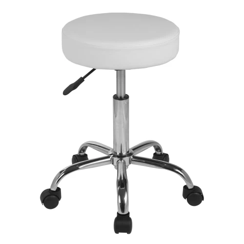 Glory Σκαμπό, Βάση Χρώμιο, Pu Άσπρο, Ρυθμιζόμενο Ύψος, Περιστρεφόμενο, Τροχήλατο Φ35 H.51/67cm