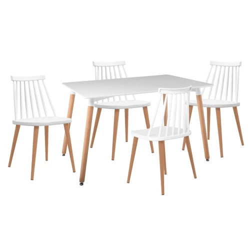 Lavida-Art Τραπεζαρία: Τραπέζι 120X80 Οξιά/Mdf + 4 Καρέκλες Μέταλλο Βαφή Φυσικό Pp Άσπρο Table:120x80x73 Chair:43x48x77