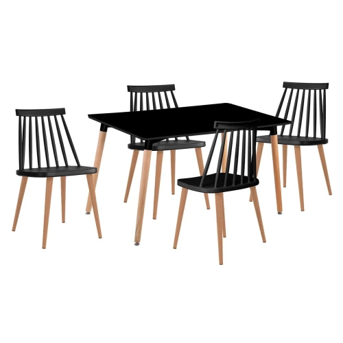Lavida-Art Τραπεζαρία: Τραπέζι 120X80 Οξιά/Mdf + 4 Καρέκλες Μέταλλο Βαφή Φυσικό Pp Μαύρο Table:120x80x73 Chair:43x48x77