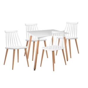 Lavida-Art Τραπεζαρία: Τραπέζι 80X80 Οξιά/Mdf + 4 Καρέκλες Μέταλλο Βαφή Φυσικό Pp Άσπρο Table:80x80x73 Chair:43x48x77