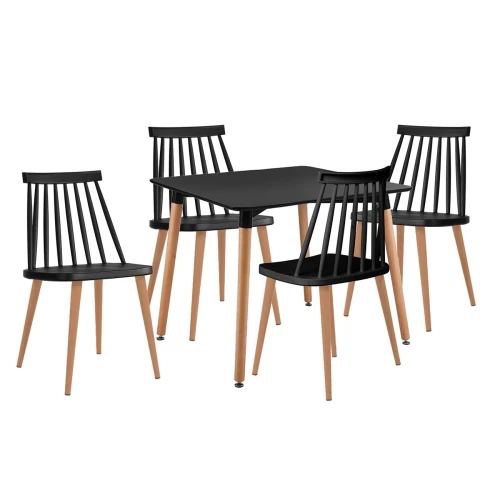 Lavida-Art Τραπεζαρία: Τραπέζι 80X80 Οξιά/Mdf + 4 Καρέκλες Μέταλλο Βαφή Φυσικό Pp Μαύρο Table:80x80x73 Chair:43x48x77