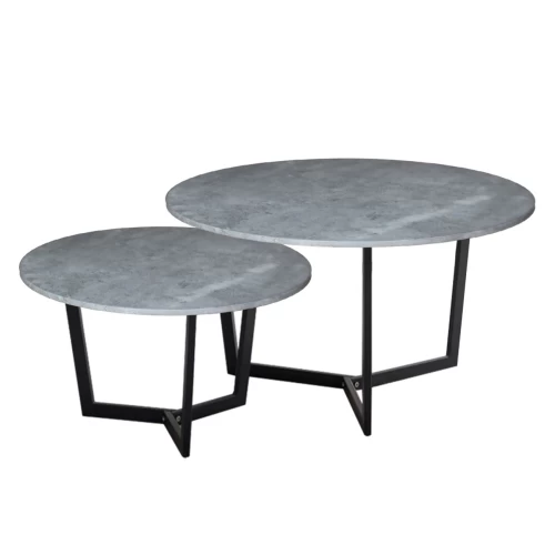 Teddy Set-2 Τραπεζάκια Σαλονιού-Καθιστικού, Μέταλλο Μαύρο, Απόχρωση Cement Φ.80 H.45cm + Φ.60 H.35cm