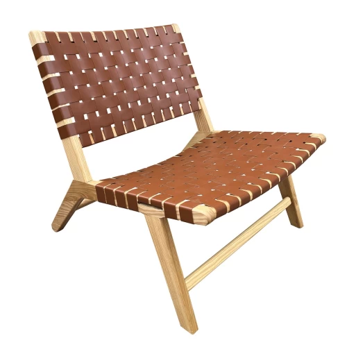 Dune Max Lounge Καρέκλα, Ξύλο Απόχρωση Φυσικό, Κάθισμα-Πλάτη Ιμάντες Pu Καφέ 67x78x77cm