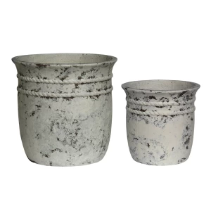 Flower Pot-15 Set 2 Τεμαχίων, Cement Απόχρωση Antique White Φ35x34cm - Φ47x46 cm