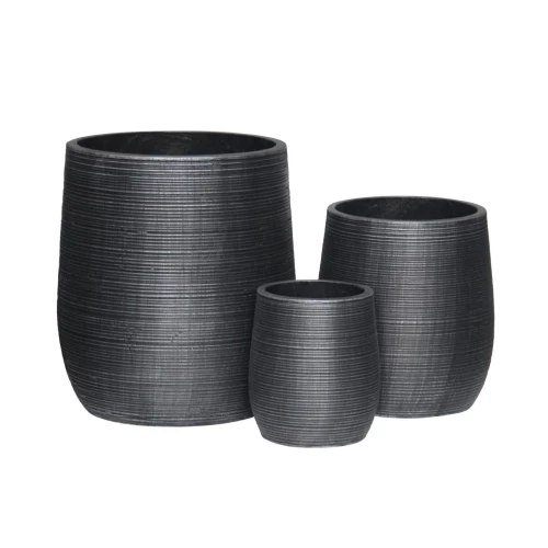 Flower Pot-16 Set 3 Τεμαχίων, Cement Απόχρωση Anthracite Φ23x26 - Φ33x37 - Φ45x50cm