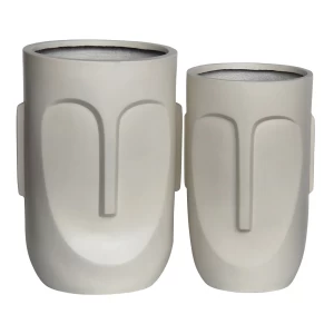 Flower Pot-Totem Set 2 Τεμαχίων, Cement Απόχρωση Sand Brown Φ32x52cm - Φ40x57cm