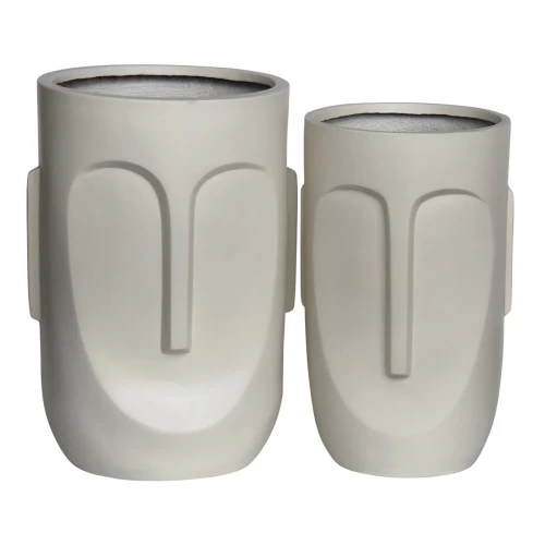 Flower Pot-Totem Set 2 Τεμαχίων, Cement Απόχρωση Sand Brown Φ32x52cm - Φ40x57cm