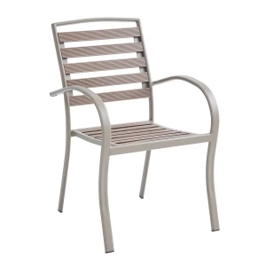 Serrano Πολυθρόνα Κήπου Μέταλλο Βαφή Sand Beige, Polywood Καρυδί, Στοιβαζόμενη 56x64x88cm
