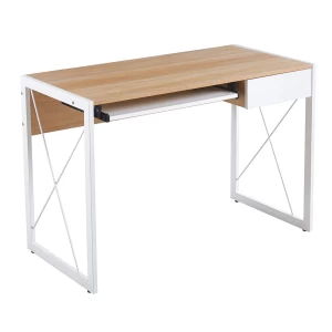 Unit Γραφείο Η/Υ, Μέταλλο Βαφή Άσπρο, Melamine Απόχρωση Sonoma 110x55x75cm