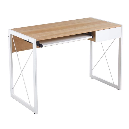 Unit Γραφείο Η/Υ, Μέταλλο Βαφή Άσπρο, Melamine Απόχρωση Sonoma 110x55x75cm