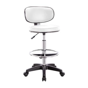 Bf406 Σκαμπό Reception-Ταμείου Pu Άσπρο, Τροχήλατο, Ρύθμιση Ύψους, Περιστρεφόμενο 50x50x90/110cm