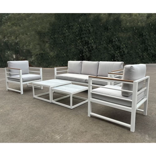 Marilian Set Σαλόνι Κήπου, 5Τεμ, Μέταλλο Βαφή Άσπρο, Μαξιλάρια Γκρι 2 Πολυθρ+1 Καναπ+2 Τραπεζάκια
