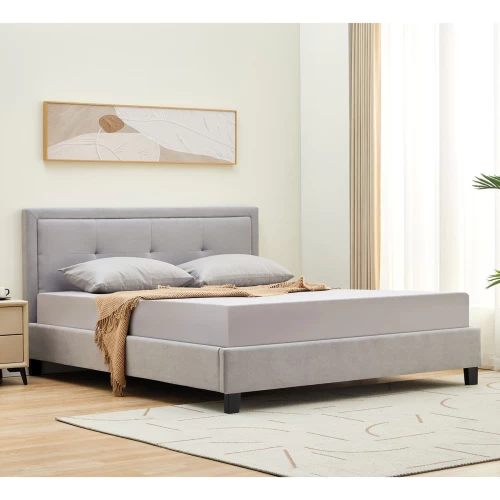 Beco Κρεβάτι Διπλό Για Στρώμα 150X200Cm, Ύφασμα Ανοιχτό Γκρι 160x216x100cm