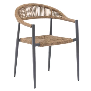 Mady Πολυθρόνα Βεράντας-Κήπου Alu Ανθρακί, Rope Wicker Φυσικό, Στοιβαζόμενη 58x58x77cm