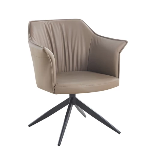 Evelyn Πολυθρόνα Περιστρεφόμενη, Μέταλλο Βαφή Μαύρο, Pu Cappuccino 64x63x80cm